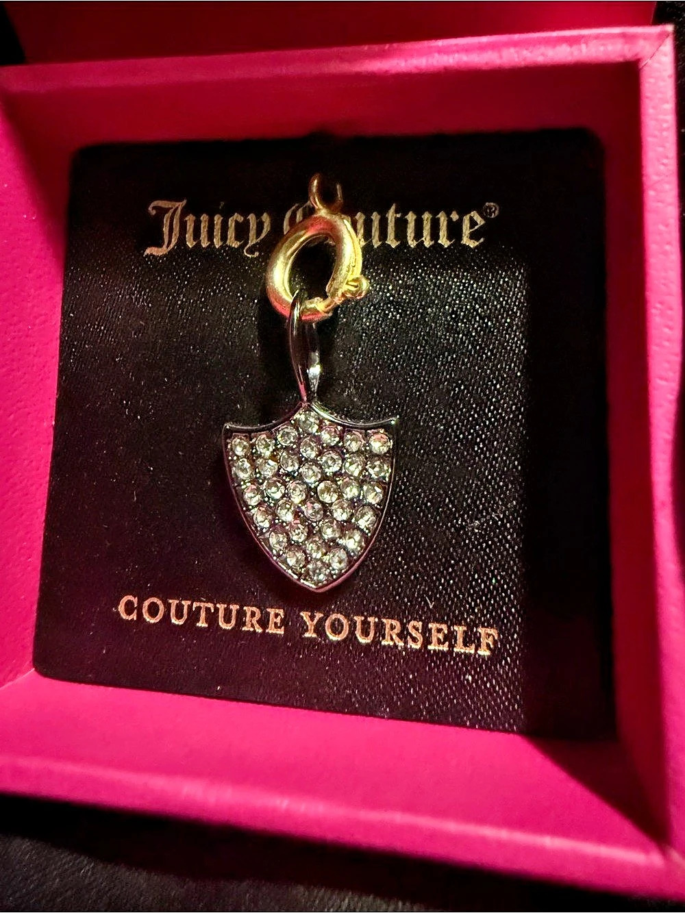 Vintage Juicy Couture PavΓ© Shield Crystal Charm Y2K w/ Box